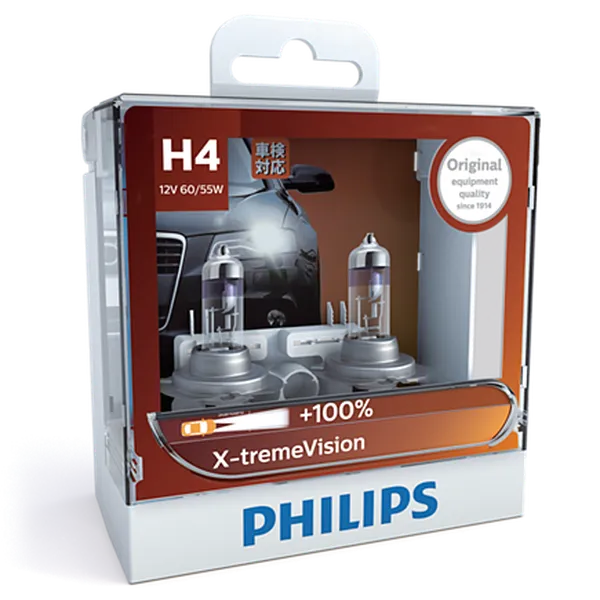Bóng đèn pha ôtô/ xe hơi Philips Halogen H4 12342 XV 12V 60/55W P43t-38 S2 tăng sáng 100%, sáng vàng 3500K