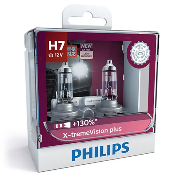 Bóng đèn pha ôtô/ xe hơi Philips Halogen H7 12972 XV+ 12V 55W PX26D S2 tăng sáng 130%, sáng vàng 3700K