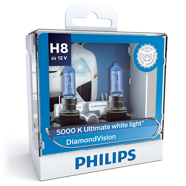 Bóng đèn pha ôtô/ xe hơi Philips Halogen H8 12360 DV 12V 55W PX26D S2 ánh sáng trắng, độ sáng 5000K