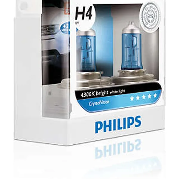 Bóng đèn pha xe hơi, xe ôtô Philips Halogen H4 CV H4&WBT10 12342 CV SM (12V-55W), (Bộ 2 cái) Ánh sáng trắng, độ sáng 4300K