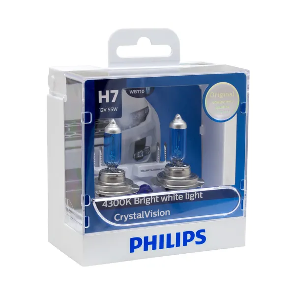 Bóng đèn pha xe hơi, xe ôtô Halogen Philips H7&WBT10 12972 CV 12V SM (12V-55W) Crystal Vision, (Bộ 2 chiếc) Ánh sáng trắng, độ sáng 4300K