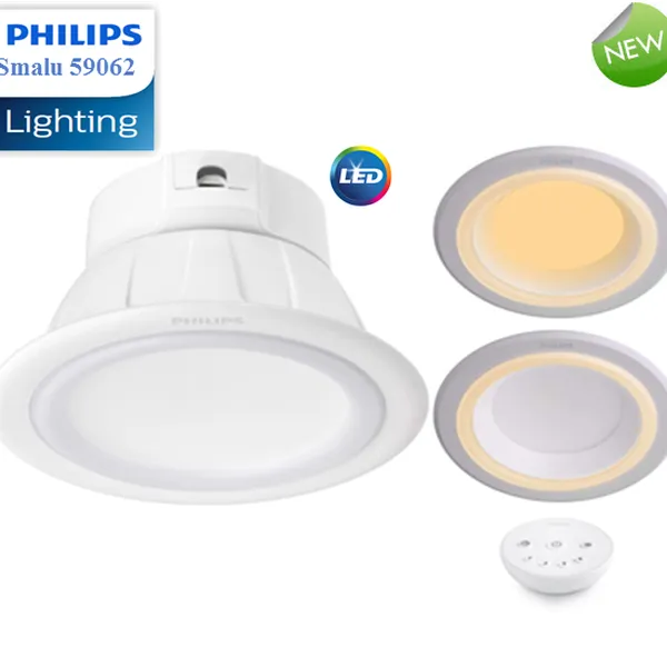Đèn downlight âm trần Led thông minh Philips Smalu 59062 9W điều khiển từ xa bằng Remote 3 chế độ và 3 màu sáng