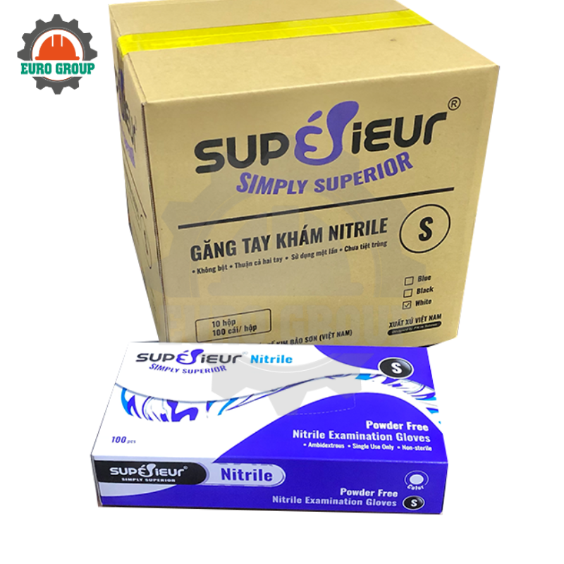 Găng Tay Y Tế Nitrile Superieur Không Bột Màu Trắng Chính Hãng Găng Tay Y Tế Nitrile Superieur Không Bột Màu Trắng Chính Hãng