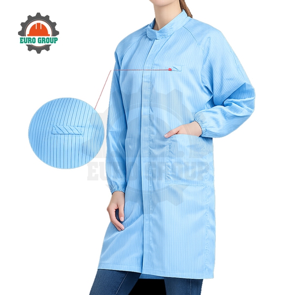 Áo Choàng Phòng Sạch Chống Tĩnh Điện Polyester Pha Sợi Carbon
