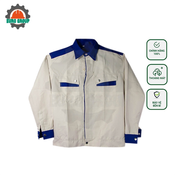 Áo đồng phục công nhân phối màu kem xanh bích