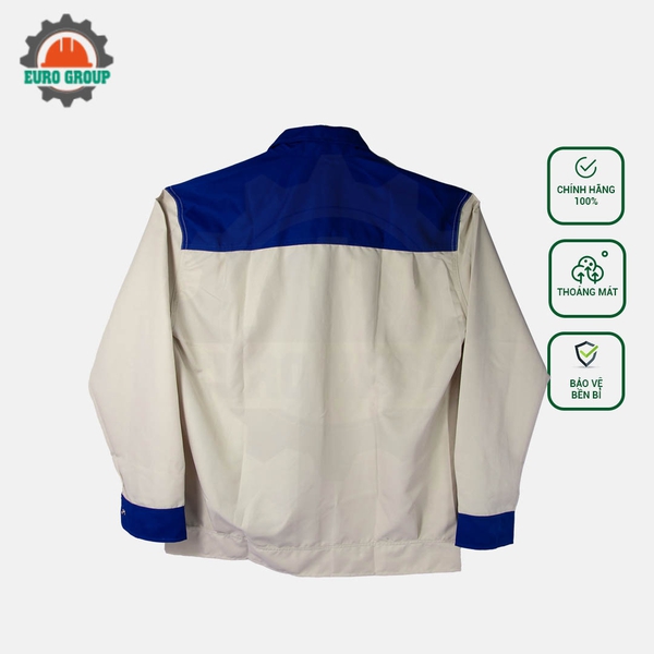 Áo đồng phục công nhân phối màu kem xanh bích
