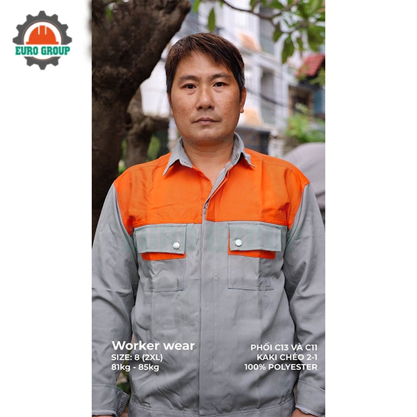 Áo đồng phục công nhân phối màu xám cam