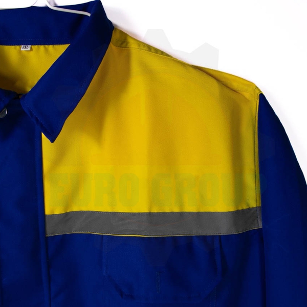 Áo đồng phục công nhân phối màu xanh bích xám trắng kaki chéo 2/1