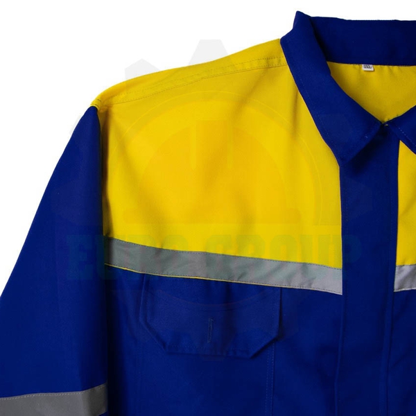 Áo đồng phục công nhân phối màu xanh bích xám trắng kaki chéo 2/1