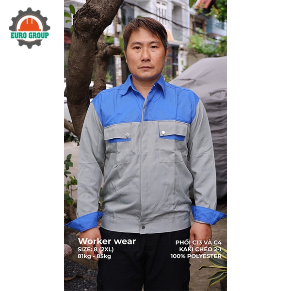 Áo đồng phục công nhân xám phối xanh bích