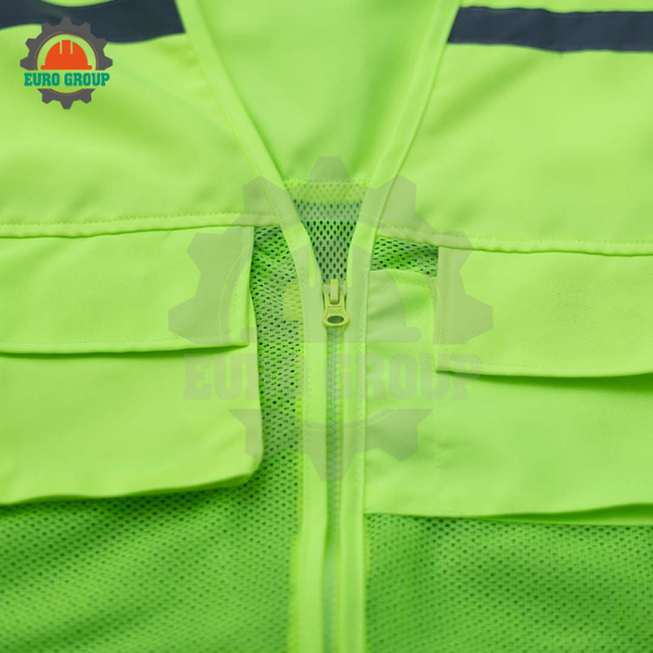 Áo ghi lê bảo hộ phản quang 4 túi Poly – 1 khóa kéo, nhẹ, bền, may theo yêu cầu