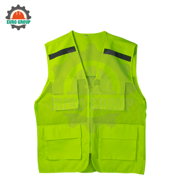 Áo ghi lê bảo hộ phản quang 4 túi Poly – 1 khóa kéo, nhẹ, bền, may theo yêu cầu