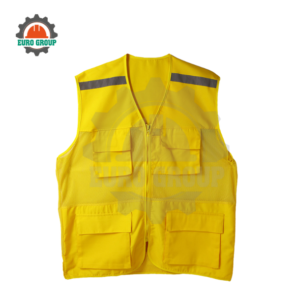 Áo ghi lê bảo hộ phản quang 4 túi Poly – 1 khóa kéo, nhẹ, bền, may theo yêu cầu