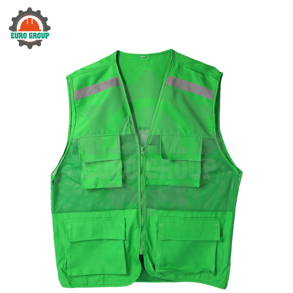 Áo ghi lê bảo hộ phản quang 4 túi Poly – 1 khóa kéo, nhẹ, bền, may theo yêu cầu