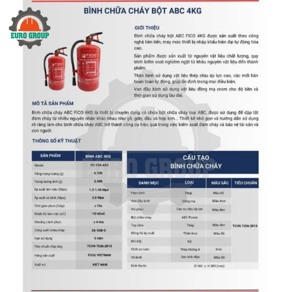 Bình Chữa Cháy Bột ABC FICO FC-104-ABC 4kg Chính Hãng