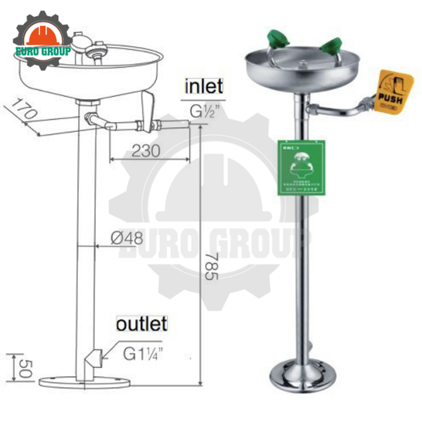 Bồn Rửa Mắt Khẩn Cấp WJH0359 Chân Đứng Inox SUS304