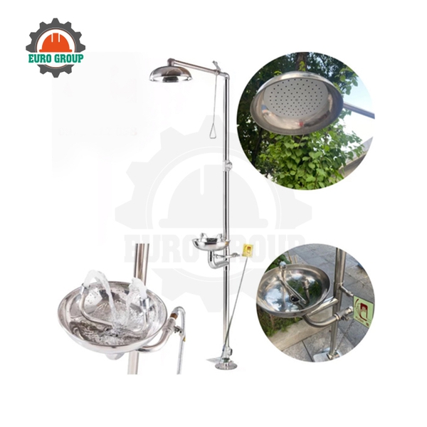 Bồn Rửa Mắt Có Tay Cầm Vòi Sen Tắm Khẩn Cấp Inox 304