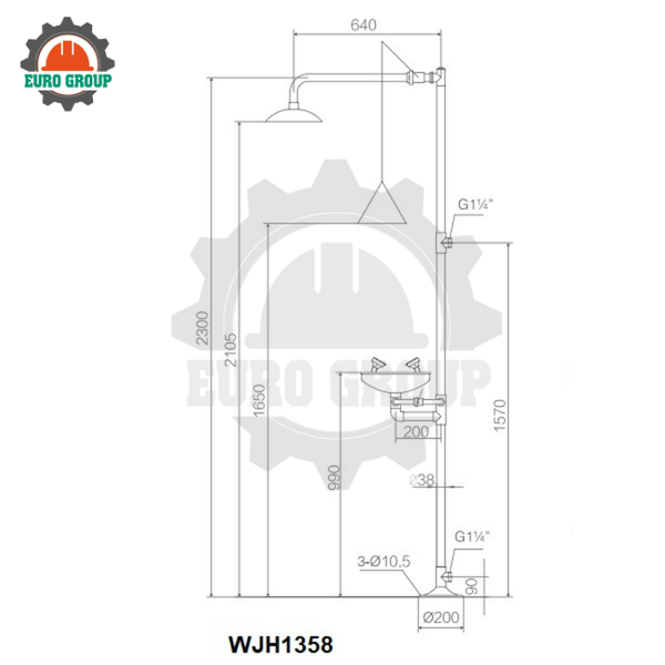 Bồn Rửa Mắt Và Tắm Khẩn Cấp WJH1358 Inox SUS304