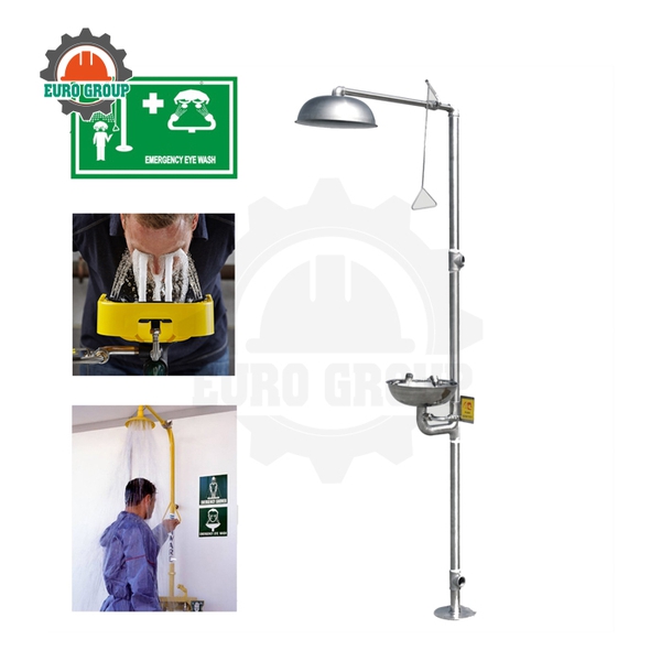Bồn Rửa Mắt Và Tắm Khẩn Cấp Đứng Inox 304 Có Chân Đạp