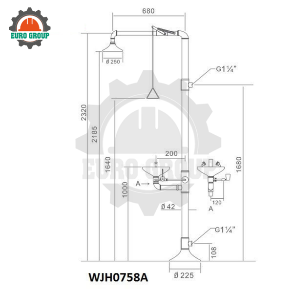 Bồn Rửa Mắt Kèm Tắm Khẩn Cấp WJH0758A Lưu Lượng Cao