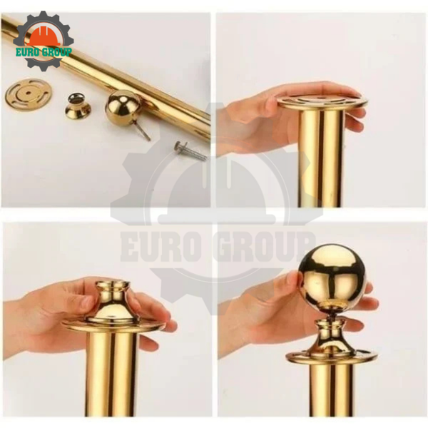 Cột Chắn Inox Vàng Dây Nhung 1.5m Chóp Cầu Sang Trọng
