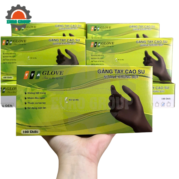 Găng Tay Cao Su Nitrile Không Bột TTA Glove Màu Đen Chống Dị Ứng