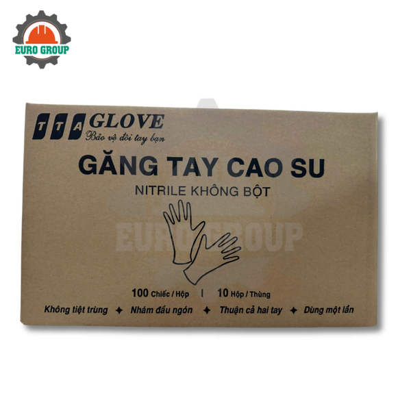 Găng Tay Cao Su Nitrile Không Bột TTA Glove Màu Xanh Không Chứa Latex