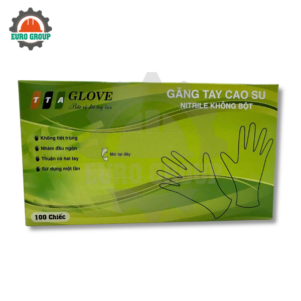 Găng Tay Cao Su Nitrile Không Bột TTA Glove Màu Xanh Không Chứa Latex