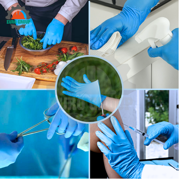 Găng Tay Cao Su Nitrile Không Bột TTA Glove Màu Xanh Không Chứa Latex