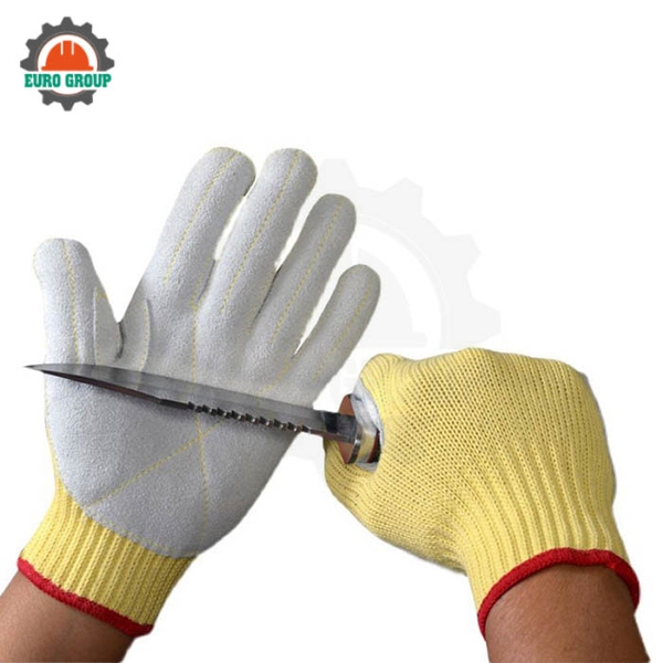 Bao Tay Chịu Nhiệt Độ Cao Chống Cắt 1 Mặt Thêm Lớp Da Bò Vàng Xám 24cm