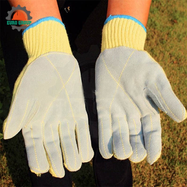 Bao Tay Chịu Nhiệt Độ Cao Chống Cắt 1 Mặt Thêm Lớp Da Bò Vàng Xám 24cm