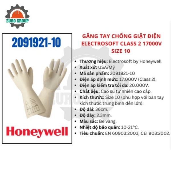 Găng Tay Chống Giật Điện ELECTROSOFT Class 2 17000V Cao Su Latex 36cm