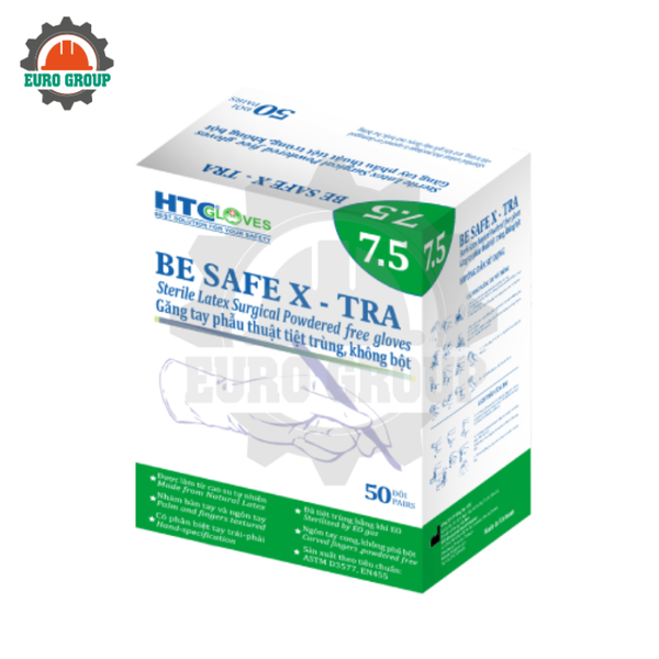 Găng Tay Latex Phẫu Thuật Tiệt Trùng Không Bột HTC Cao Su Tự Nhiên