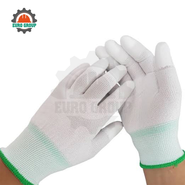 Găng Tay Phủ Ngón PU Trắng Chống Tĩnh Điện, Phủ PU Tăng Độ Bám