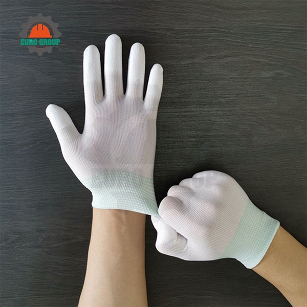 Găng Tay Phủ Ngón PU Trắng Chống Tĩnh Điện, Phủ PU Tăng Độ Bám