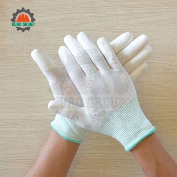 Găng Tay Phủ Ngón PU Trắng Chống Tĩnh Điện, Phủ PU Tăng Độ Bám