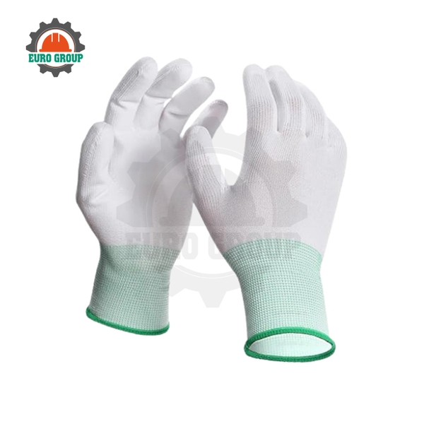 Găng Tay Phủ Ngón PU Trắng Chống Tĩnh Điện, Phủ PU Tăng Độ Bám