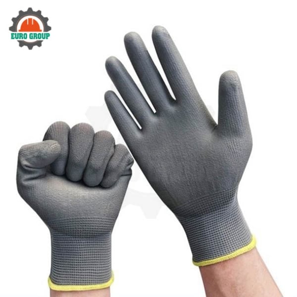 Găng Tay Phủ PU Lòng Bàn Tay Màu Xám Chống Tĩnh Điện