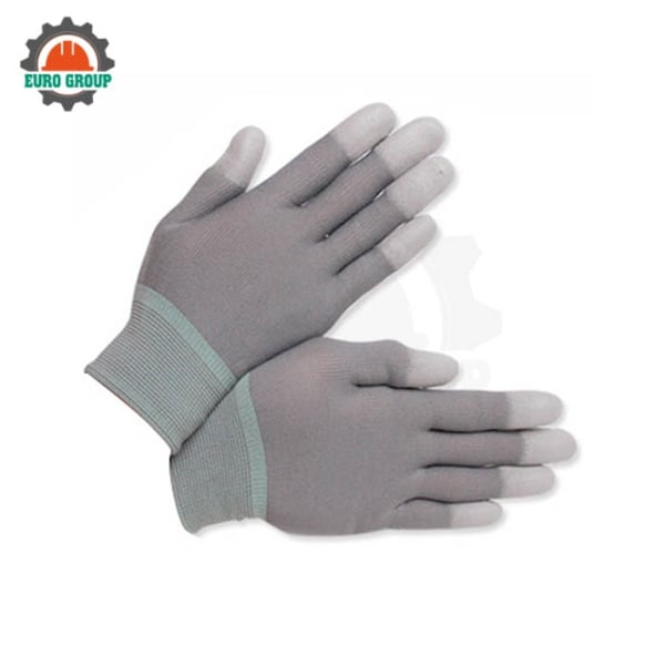 Găng Tay Sợi Poly Phủ PU Ngón Tay Màu Xám Chống Tĩnh Điện