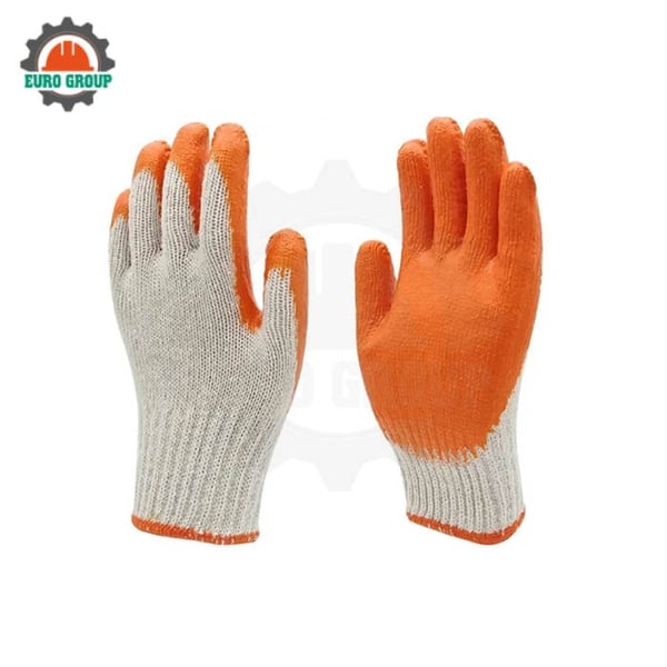 Găng Tay Sợi Phủ Cao Su 1 Mặt Màu Cam Chống Trơn Trượt