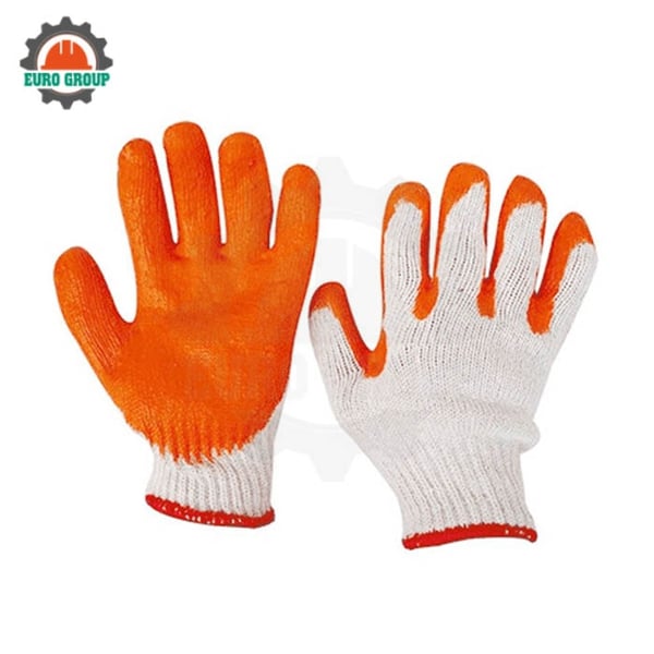 Găng Tay Sợi Phủ Cao Su 1 Mặt Màu Cam Chống Trơn Trượt