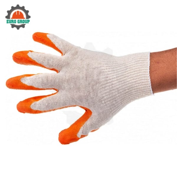 Găng Tay Sợi Phủ Cao Su 1 Mặt Màu Cam Chống Trơn Trượt