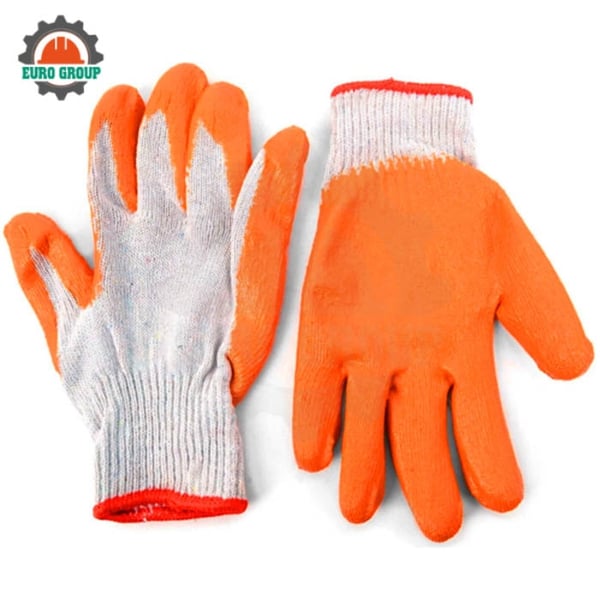 Găng Tay Sợi Phủ Cao Su 1 Mặt Màu Cam Chống Trơn Trượt