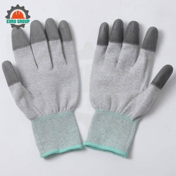 Găng Tay Sợi Poly Phủ PU Ngón Tay Màu Xám Chống Tĩnh Điện