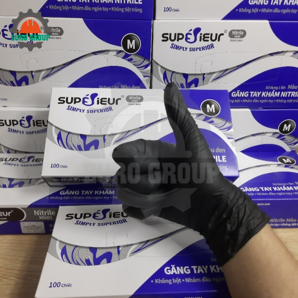 Găng Tay Y Tế Nitrile Superieur Không Bột Màu Đen Chính Hãng