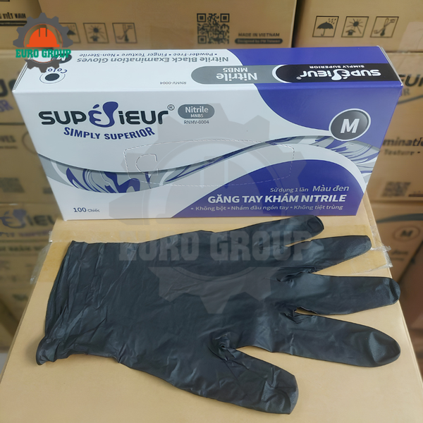 Găng Tay Y Tế Nitrile Superieur Không Bột Màu Đen Chính Hãng