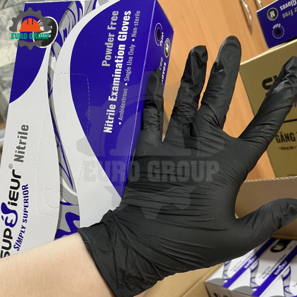 Găng Tay Y Tế Nitrile Superieur Không Bột Màu Đen Chính Hãng