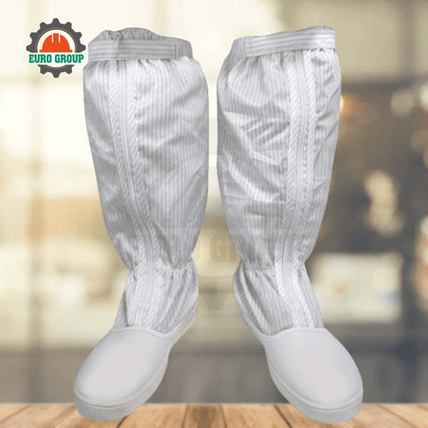 Giày Ủng Chống Tĩnh Điện PVC Màu Trắng Cổ Cao Chống Trơn Trượt