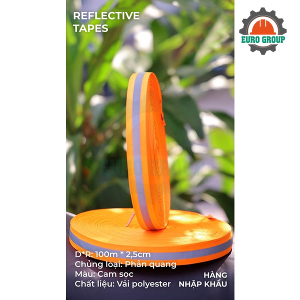Phản quang vải cam sọc 2.5cm x 100m
