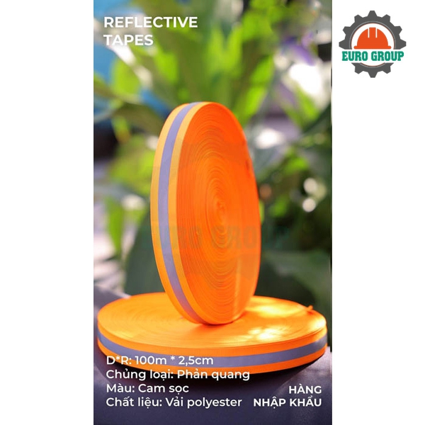 Phản quang vải cam sọc 2.5cm x 100m
